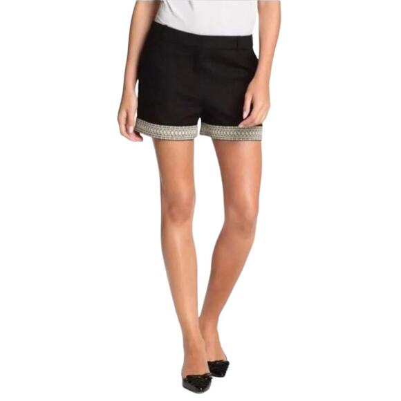 Kate Spade NY Black Linen White Geometric Embroidered Lining Shorts sz US 2 NEW - Picture 3 of 11